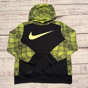 Nike Dri-Fit Long Sleeve Hooded Sweatshirt Hoodie Black Yellow Youth Size XL